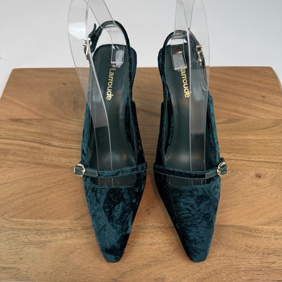 New Womens Larroude Ines Velvet Hi Pumps Slingback Green  Heels Sz 5